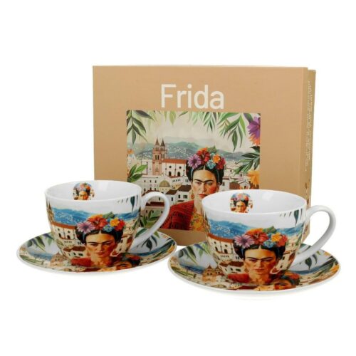 Sada 2 ks porcelánových šálok s podšálkami Mexican Art Frida 270 ml viacfarebná Sada 2 ks porcelánových šálok s podšálkami Mexican Art Frida 270 ml viacfarebná