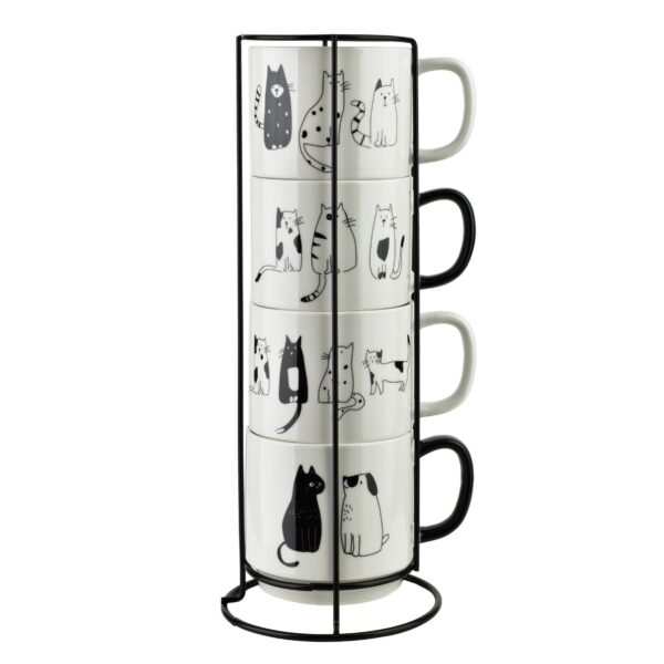 Sada 4 ks porcelánových hrnků COTTELLO 370 ml bílá/černá
