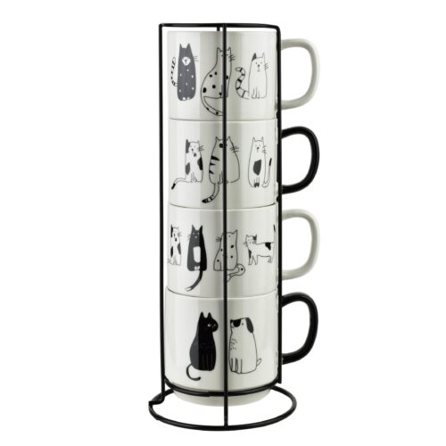 Sada 4 ks porcelánových hrnků COTTELLO 370 ml bílá/černá Sada 4 ks porcelánových hrnků COTTELLO 370 ml bílá/černá