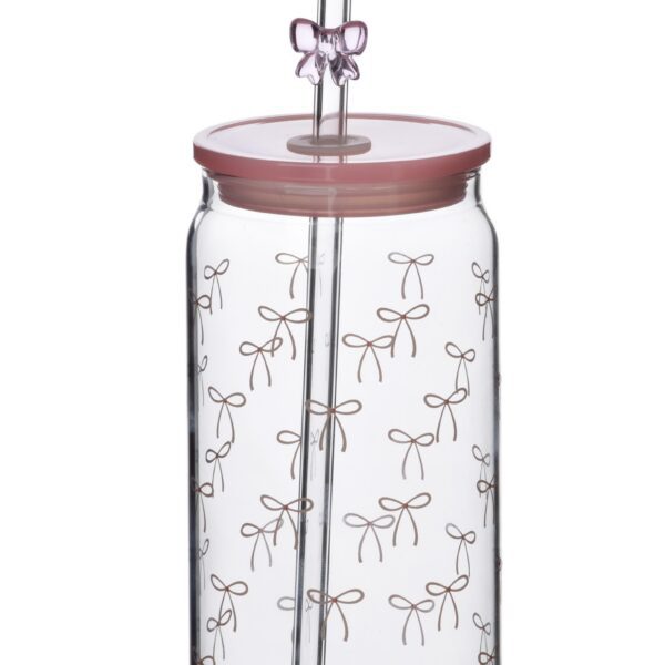 Sklenený hrnček PETER RIBBON 480 ml so slamkou číry
