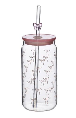 Sklenený hrnček PETER RIBBON 480 ml so slamkou číry Sklenený hrnček PETER RIBBON 480 ml so slamkou číry