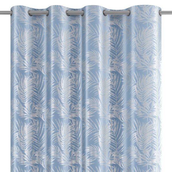 Záves AmeliaHome Velvet Silver Leaves s priechodkami 140x245 cm modrý