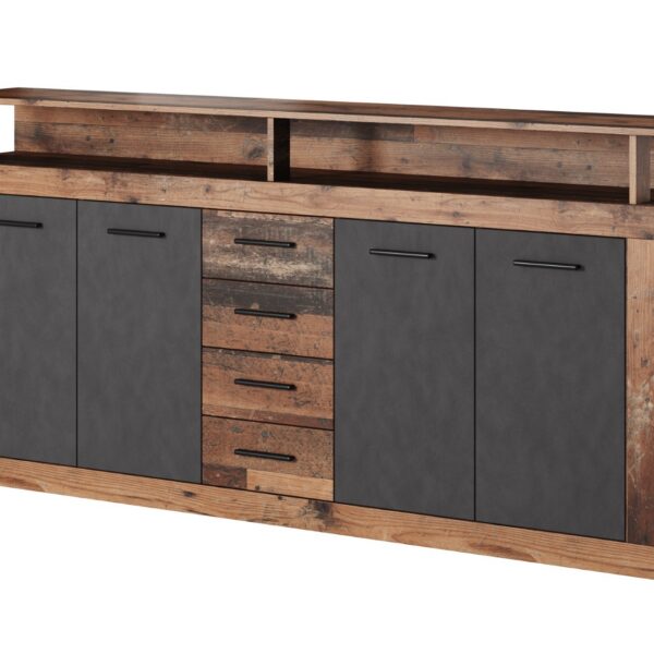 Komoda Luna 190 cm dub Matera tmavý/šedá