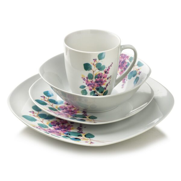 Porcelánová jídelní sada s hrníčkem LEA Lavender 16 ks bílá/fialová