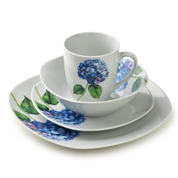 Porcelánová jídelní sada s hrníčkem LEA Purple 16 ks bílá/modrá