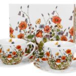 Porcelánová sada 2 ks šálků s podšálkem Wild Birds 2x280 ml se sítkem bílá/vícebarevná