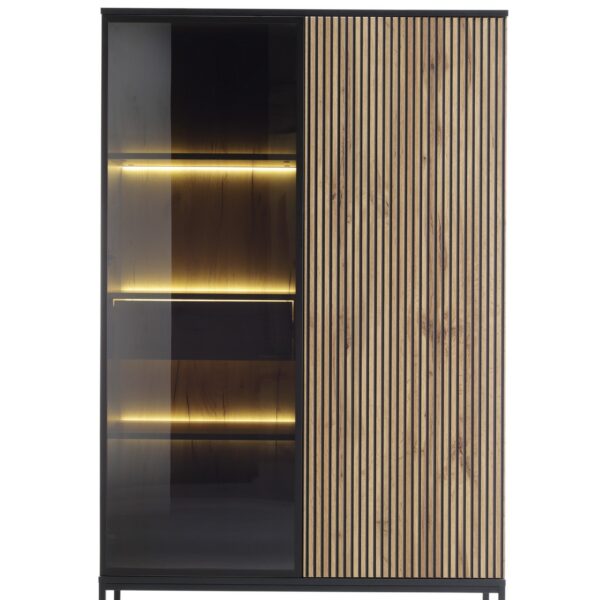 Vitrína Sento s LED osvetlením 104 cm dub wotan/čierna