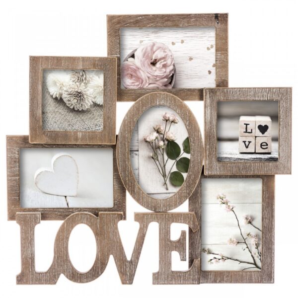 Fotorámeček na 6 fotografií LOVE hnedý