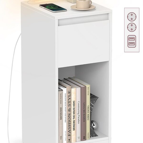 Noční stolek s LED osvětlením a USB portem Vasagle Melisa 25 cm bílý