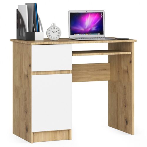 Písací stôl PIKSEL 90 cm dub artisan/biely ľavý Písací stôl PIKSEL 90 cm dub artisan/biely ľavý