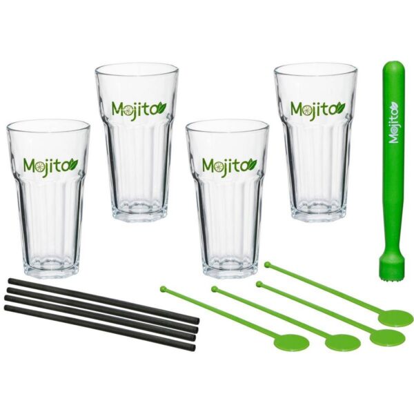 Sada 4 pohárov na Mojito + príslušenstvo