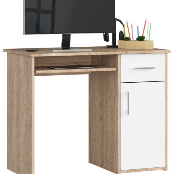 Volně stojící psací stůl Pin 90 cm dub sonoma/bílý