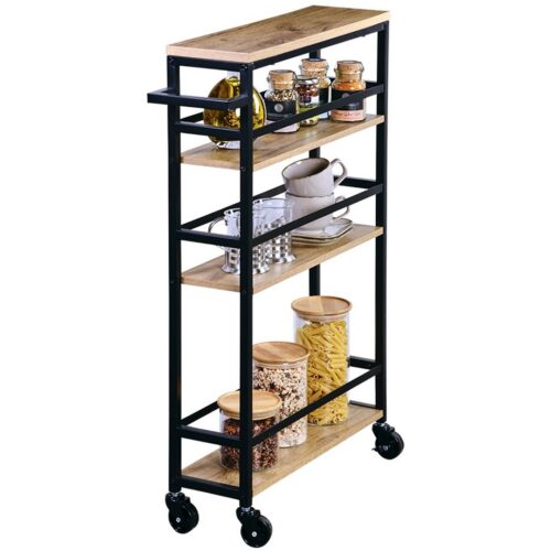 Pojízdný kuchyňský vozík Vaski 81 cm černý/hnědý Pojízdný kuchyňský vozík Vaski 81 cm černý/hnědý