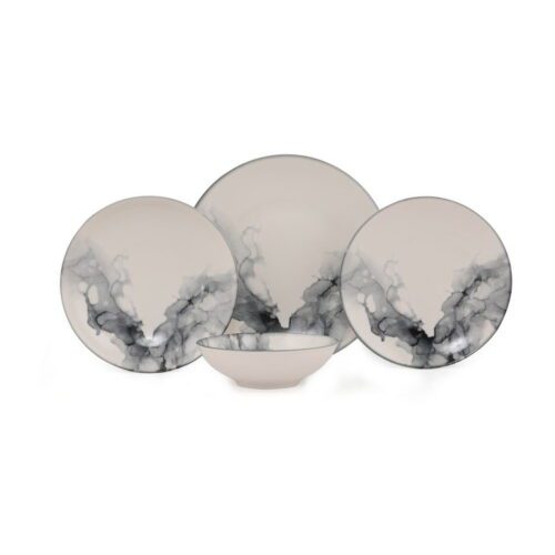 Porcelánová jedálenská súprava 24 ks tanierov Shadow biela/čierna Porcelánová jedálenská súprava 24 ks tanierov Shadow biela/čierna