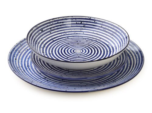 Porcelánová súprava 18 ks tanierov MODRÉ PRUHY modrá Porcelánová súprava 18 ks tanierov MODRÉ PRUHY modrá