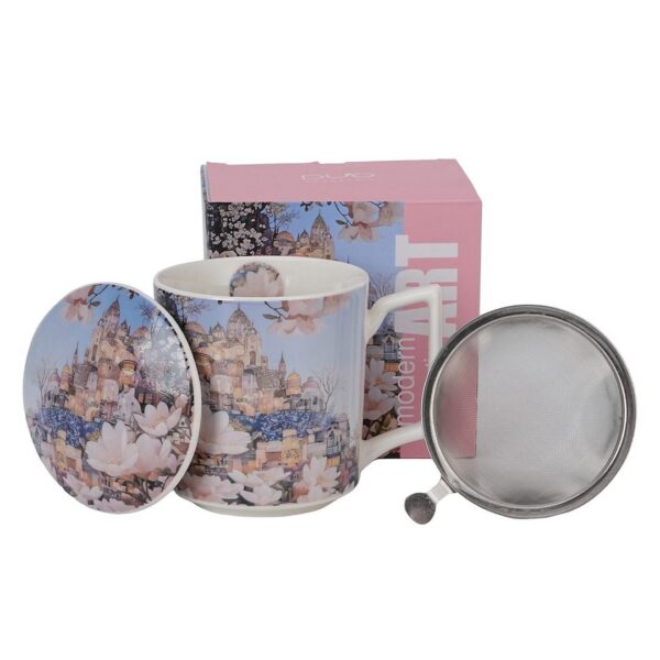 Porcelánový hrnček CITY OF MAGNOLIAS 450 ml so sitkom viacfarebný