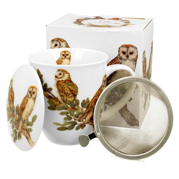 Porcelánový hrnek OWLS 400 ml se sítkem bílý/vícebarevný