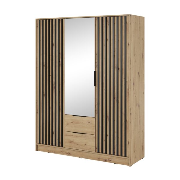 Šatníková skriňa Nelly 155 cm so zrkadlom dub artisan/čierna
