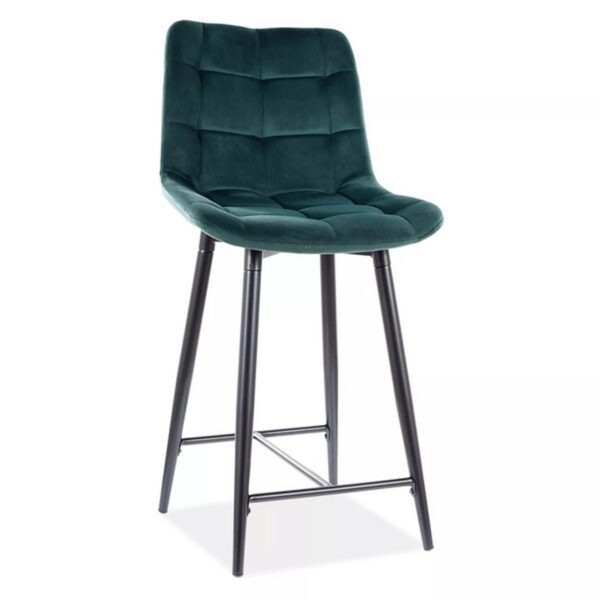 Zamatová barová stolička CHIC 90 cm tmavozelená