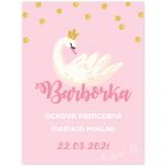 Veľká personalizovaná tabuľka pre dieťa s menom a dátumom narodenia z labutej kolekcie.