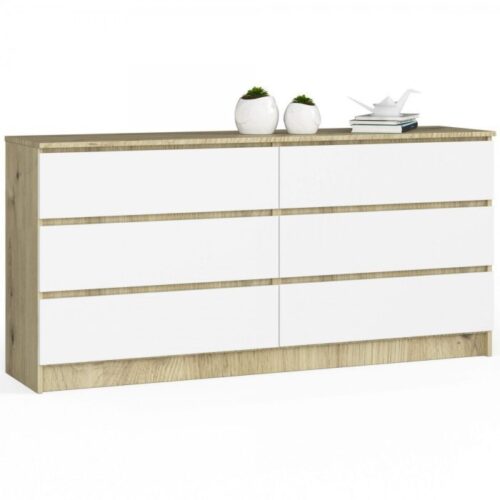 Komoda Kuba 160 cm 6 zásuviek dub artisan/biela Komoda Kuba 160 cm 6 zásuviek dub artisan/biela