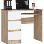 Písací stôl A-6 90 cm dub sonoma/biely ľavý