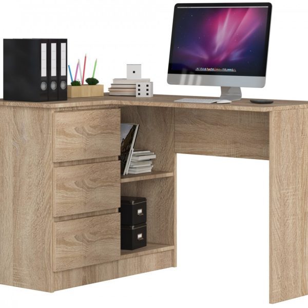 Rohový písací stôl B16 124 cm dub sonoma ľavý