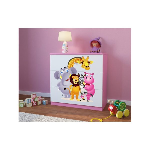 Komoda Babydreams 80 cm ZOO růžová