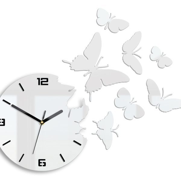 3D nalepovacie hodiny Butterfly biele