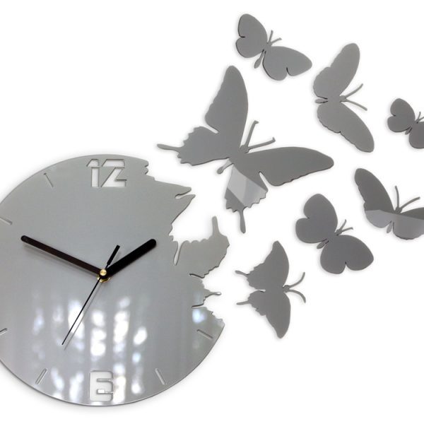 3D nalepovacie hodiny Butterfly sivé