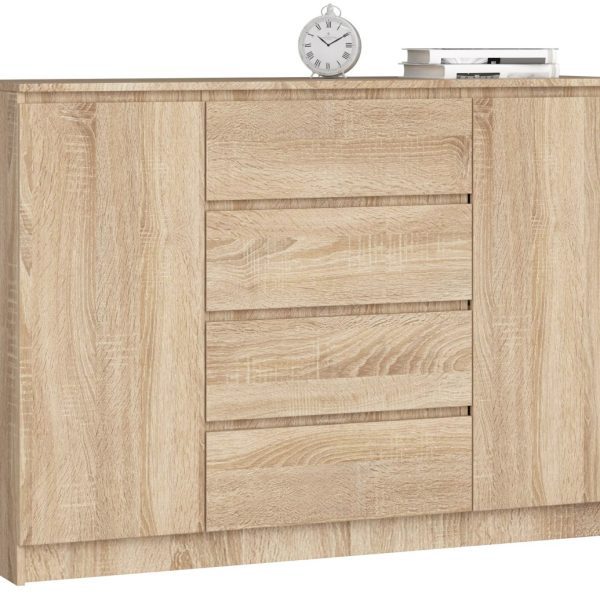 Komoda Kryštof 140 cm 2 skrinky a 4 zásuvky dub sonoma