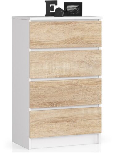 Komoda Kuba 60 cm - 4 zásuvky biela/sonoma Komoda Kuba 60 cm - 4 zásuvky biela/sonoma