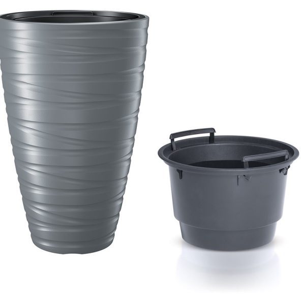 Okrúhly kvetináč s vložkou MAZE šedý kameň