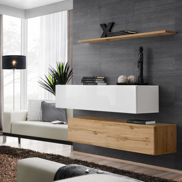 WIP-asm Obývacia stena SWITCH WT SW SB2 Farba: biely mat / biely lesk / dub votan