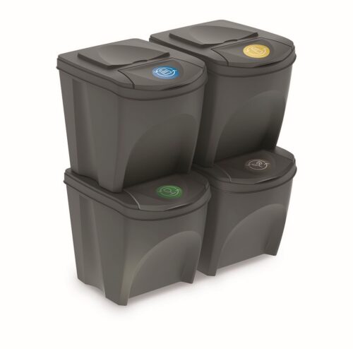 Sada 4 odpadkových košů Soorti na tříděný odpad 4 x 25 l šedá Sada 4 odpadkových košů Soorti na tříděný odpad 4 x 25 l šedá