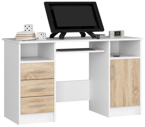 Volně stojící psací stůl Ana 124 cm bílý/dub sonoma Volně stojící psací stůl Ana 124 cm bílý/dub sonoma