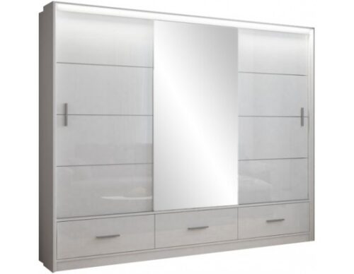 MARSEILLE 250 šatníková skriňa biely lesk 255cm MARSEILLE 250 šatníková skriňa biely lesk 255cm