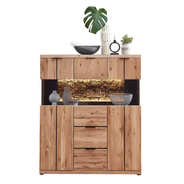 Komoda Napoli 22 s LED osvětlením 121 cm z masivu dub Bianco