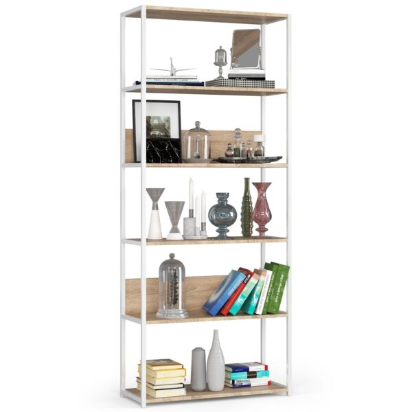 Knižnica Loft s kovovým rámom 80 cm biela/dub sonoma