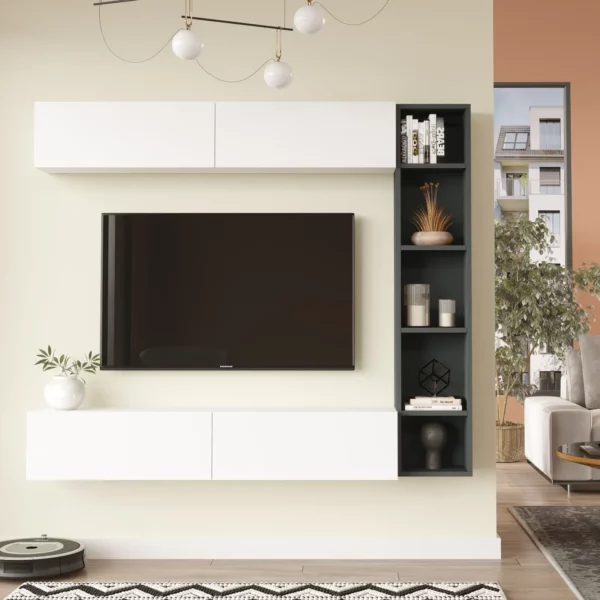 TV stena Houseland Cohen biela/antracitovo sivá
