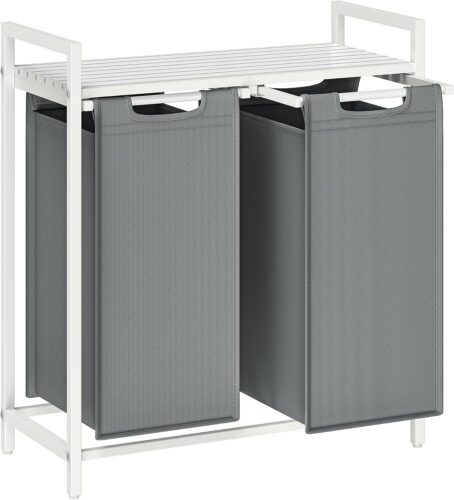 Kôš na bielizeň Vasagle Ovules 2 x 46 l biely/sivý Kôš na bielizeň Vasagle Ovules 2 x 46 l biely/sivý