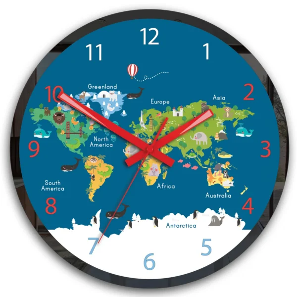 Detské nástenné hodiny Mirro Mapa sveta 30 cm viacfarebné