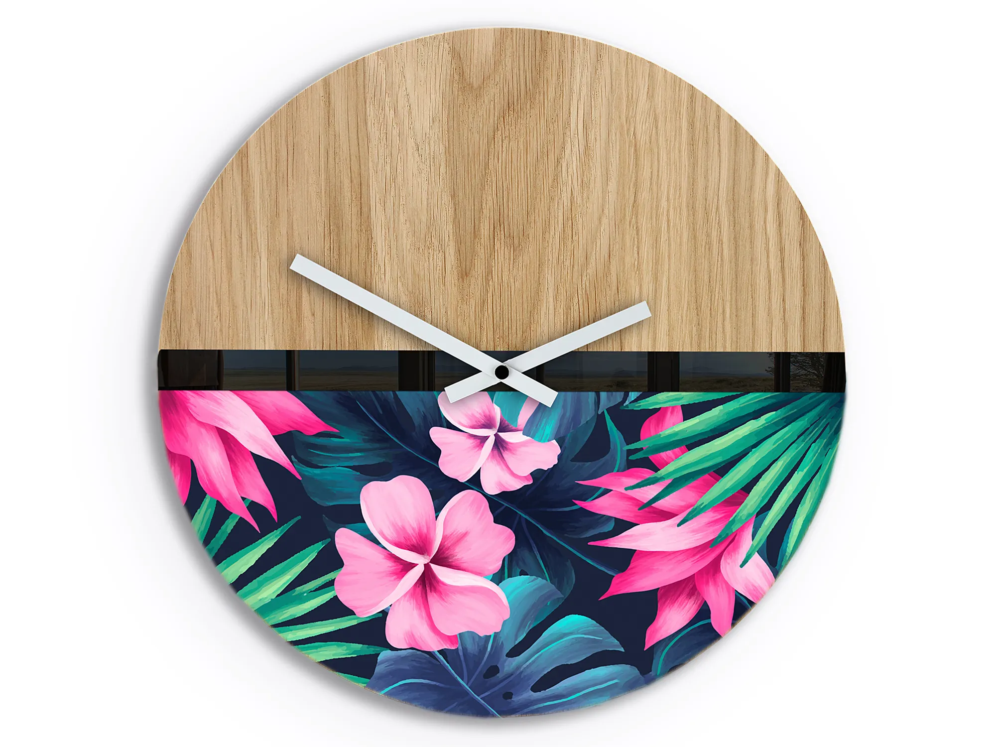 Drevené nástenné hodiny Flower 33 cm dub prírodný/ružové Drevené nástenné hodiny Flower 33 cm dub prírodný/ružové