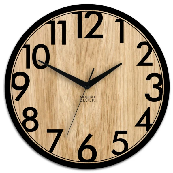 Drevené nástenné hodiny Focus 33 cm dub prírodný/čierny