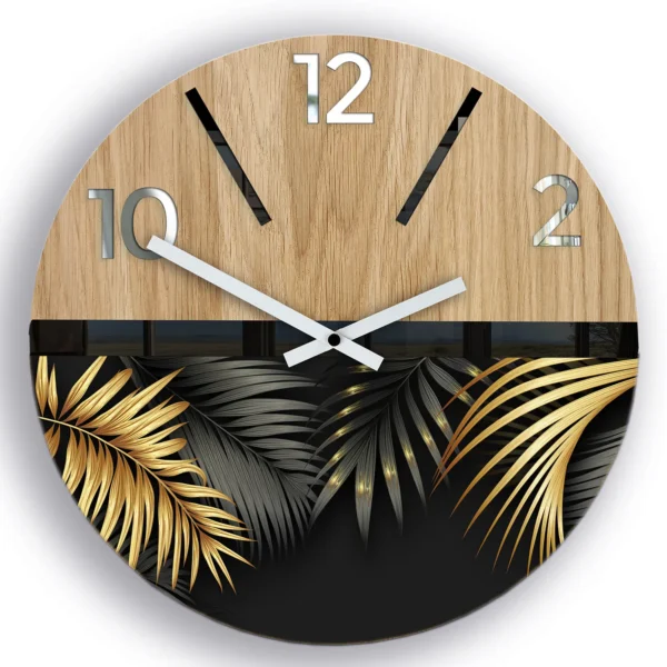 Drevené nástenné hodiny Golden 33 cm dub prírodný/zlatá