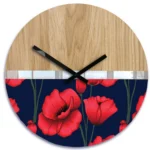 Drevené nástenné hodiny Máky 33 cm dub prírodný/červený