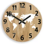 Drevené nástenné hodiny Mapa Wood 33 cm hnedé/biele