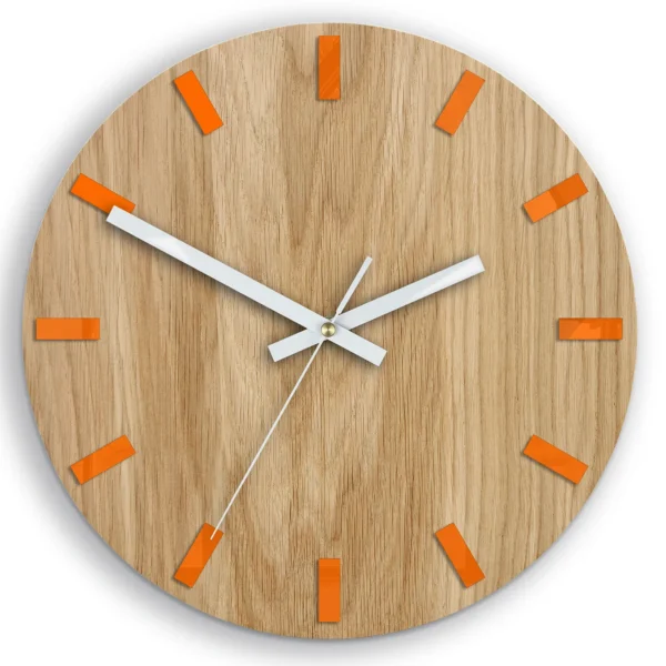 Drevené nástenné hodiny Simple 33 cm dub prírodný/oranžový