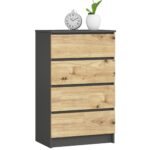 Komoda Kuba 60 cm - 4 šuplíky grafit/dub artisan