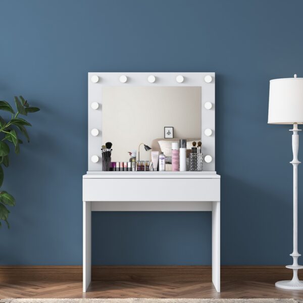 Minimalistický toaletný stolík Alisson II s LED zrkadlom biely